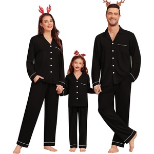 SWOMOG Matching Family Christmas Pajamas Set Modal Long Sleeve Button-Down Sleepwear Family Festival Party Xmas PJs Sets(Black)