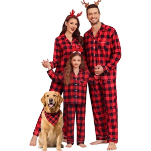 SWOMOG Matching Family Christmas Pajamas Set Modal Long Sleeve Button-Down Sleepwear Family Festival Party Xmas PJs Sets(Red With Black Grid)