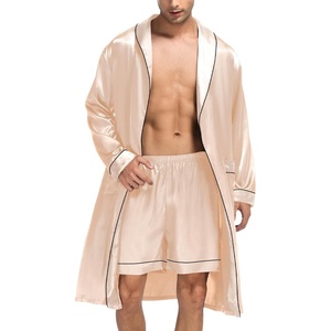 SWOMOG Men’s Satin Robe Silky Kimono Bathrobe with Shorts Set Lightweight Soft Loungewear Nightwear(Champagne)