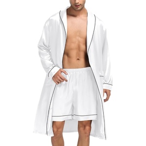 SWOMOG Men’s Satin Robe Silky Kimono Bathrobe with Shorts Set Lightweight Soft Loungewear Nightwear(White)