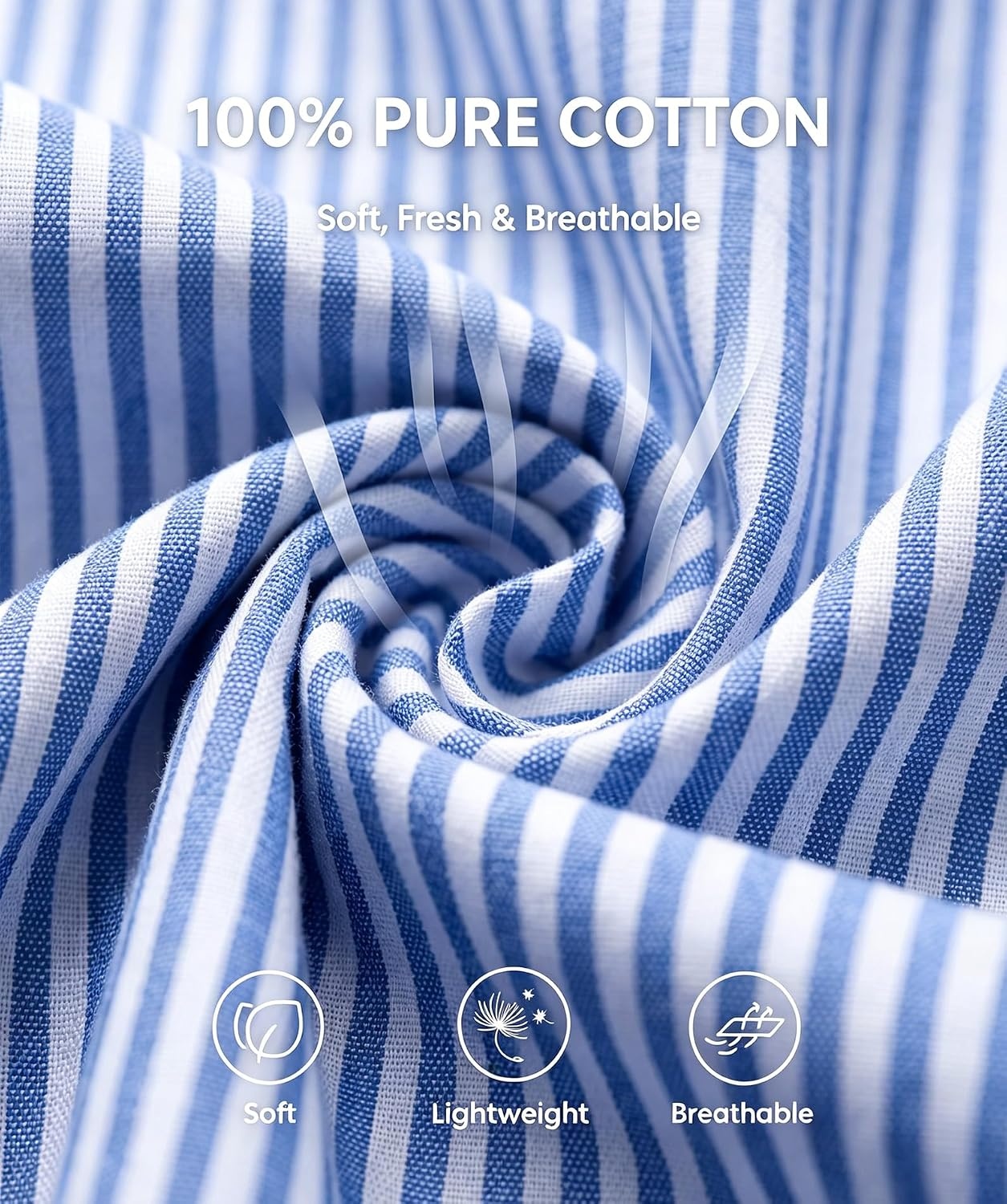 image:imageSWOMOG 100 Cotton Pajama Set for Women 2 PCS Long Sleeve Plaid Pjs Set Button Down Sleepwear with PantsBlue Stripe