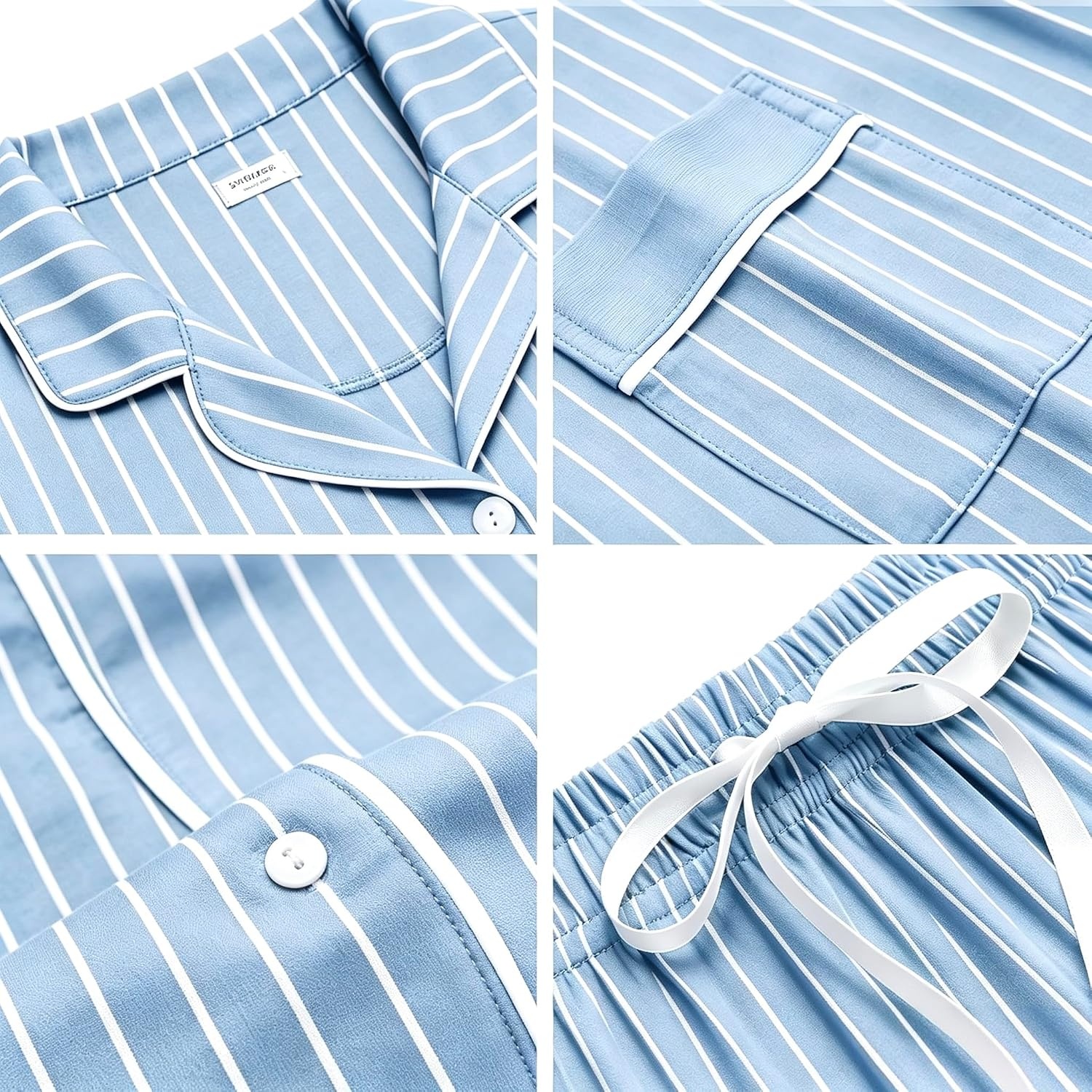 image:imageSWOMOG Womens Button Down Pajamas Set Short Sleeve Sleepwear Bride Soft Pj Lounge Sets XS3XLBlue Feature Stripe