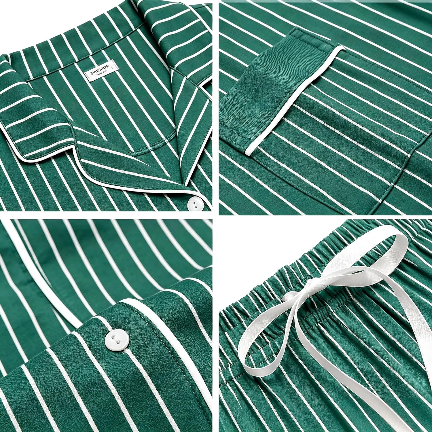 image:imageSWOMOG Womens Button Down Pajamas Set Short Sleeve Sleepwear Bride Soft Pj Lounge Sets XS3XLGreen Feature Stripe
