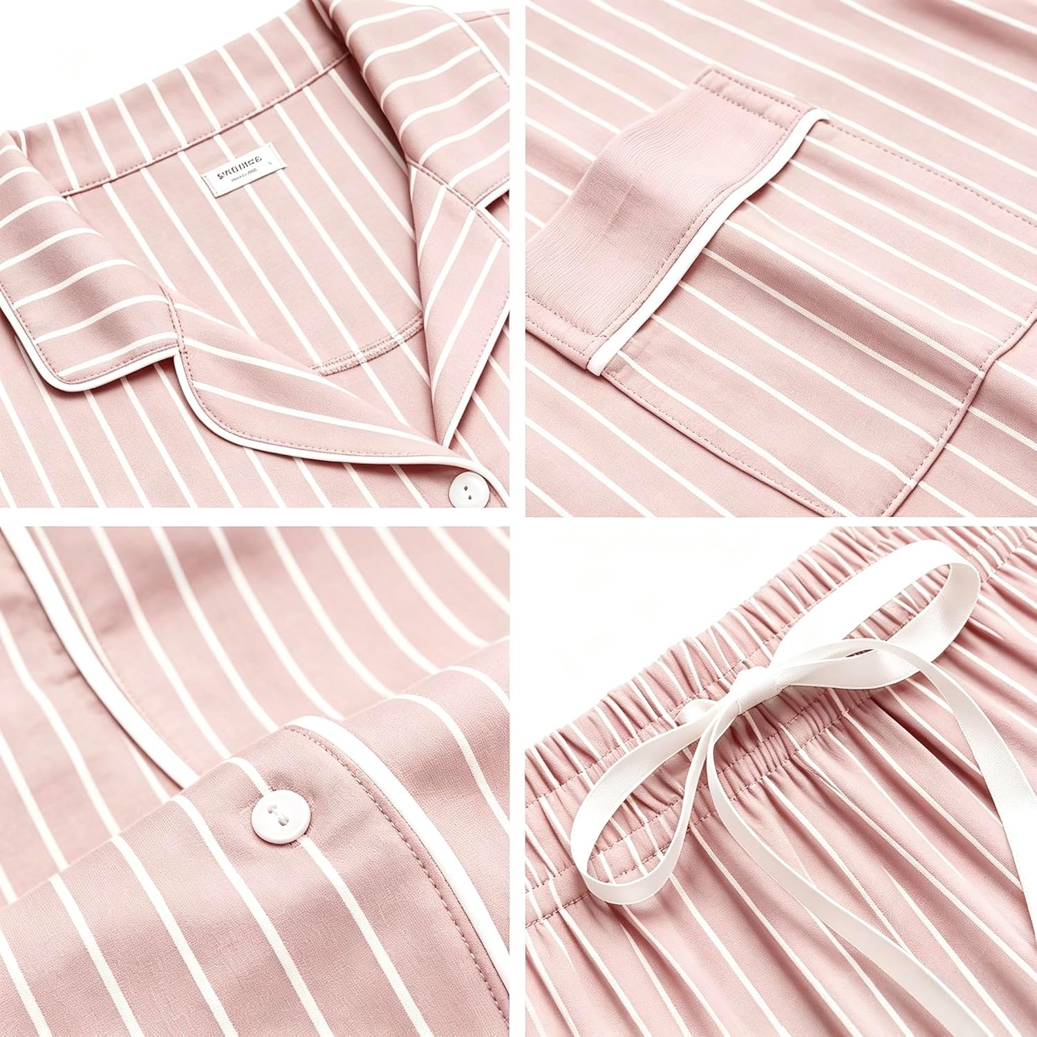 image:imageSWOMOG Womens Button Down Pajamas Set Short Sleeve Sleepwear Bride Soft Pj Lounge Sets XS3XLPink Feature Stripe