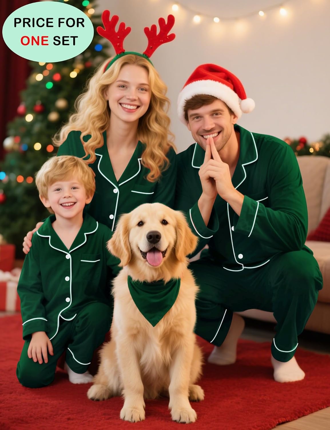 image:imageSWOMOG Family Christmas Pajamas Set Long Sleeve Sleepwear Sets Button Down Loungewear Set Party Holiday Pjs SetsGreen