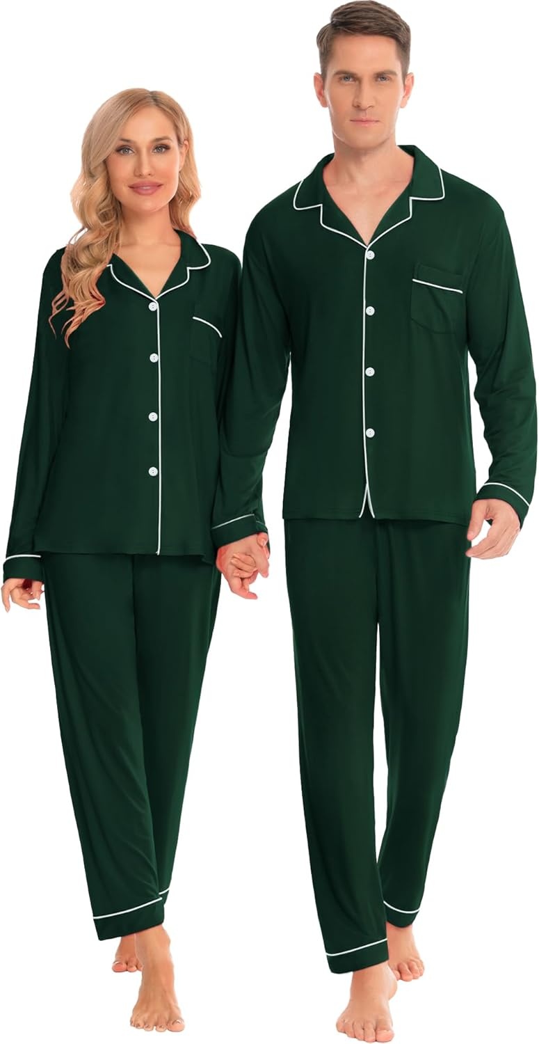 image:imageSWOMOG Family Christmas Pajamas Set Long Sleeve Sleepwear Sets Button Down Loungewear Set Party Holiday Pjs SetsGreen