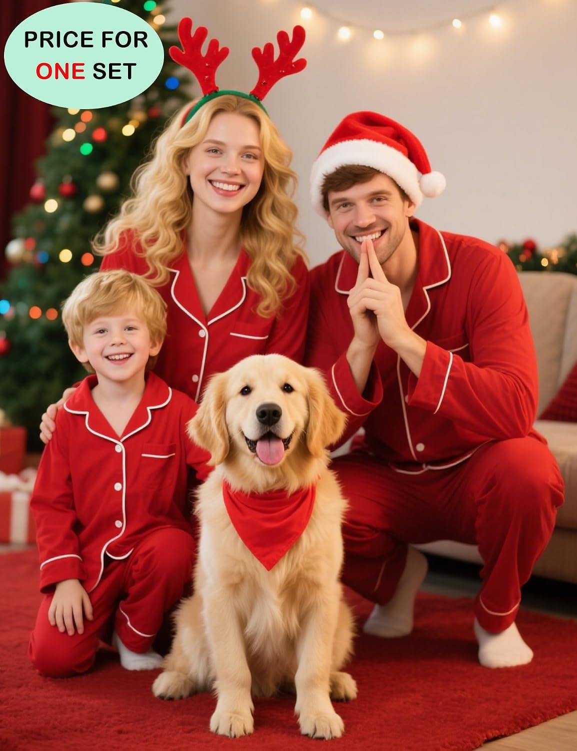 image:imageSWOMOG Family Christmas Pajamas Set Long Sleeve Sleepwear Sets Button Down Loungewear Set Party Holiday Pjs SetsRed