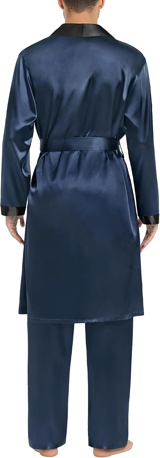 image:imageSWOMOG Mens Satin Robe with Pants Set Silky Kimono Bathrobe Lightweight Soft Sleepwear LoungewearDark Gray