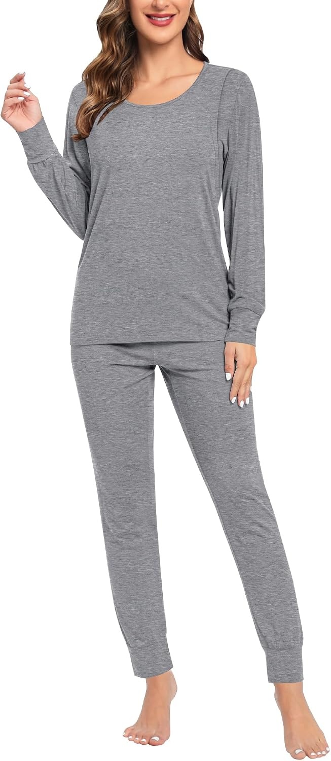 image:imageSWOMOG Women Maternity amp Nursing Thermal Underwear Set Postpartum Pajamas Breastfeeding Long Sleeve Base Layer Pregnant PjsGrey