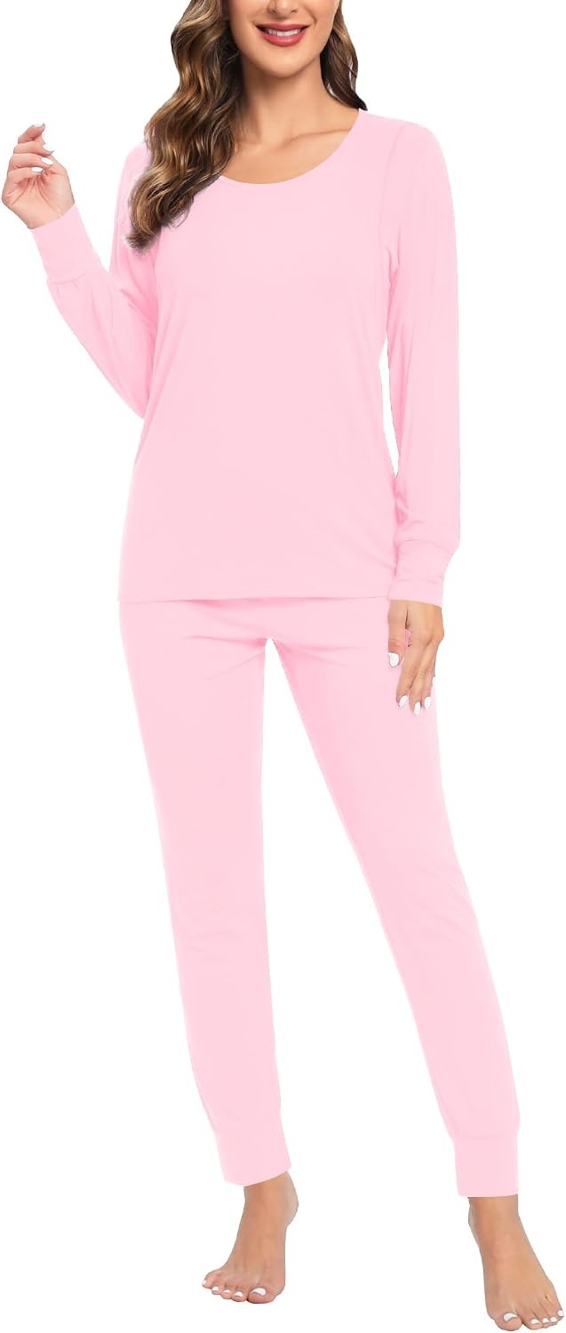 image:imageSWOMOG Women Maternity amp Nursing Thermal Underwear Set Postpartum Pajamas Breastfeeding Long Sleeve Base Layer Pregnant PjsPink