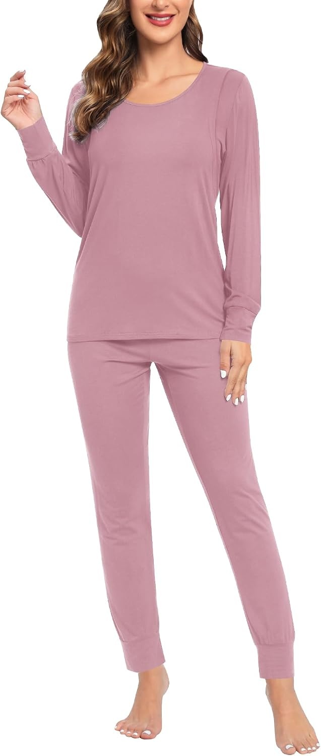 image:imageSWOMOG Women Maternity amp Nursing Thermal Underwear Set Postpartum Pajamas Breastfeeding Long Sleeve Base Layer Pregnant PjsTaro Puple
