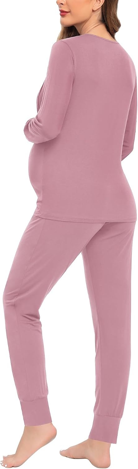 image:imageSWOMOG Women Maternity amp Nursing Thermal Underwear Set Postpartum Pajamas Breastfeeding Long Sleeve Base Layer Pregnant PjsTaro Puple