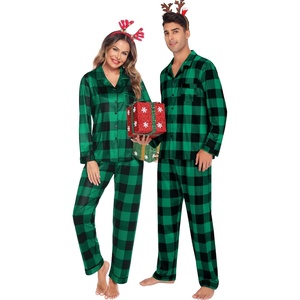 SWOMOG Family Christmas Pajamas Set Long Sleeve Sleepwear Sets Button Down Loungewear Set Party Holiday Pjs Sets(Big Green With Black Grid)