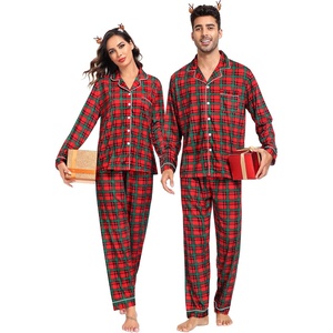 SWOMOG Family Christmas Pajamas Set Long Sleeve Sleepwear Sets Button Down Loungewear Set Party Holiday Pjs Sets(Red Green Grid)