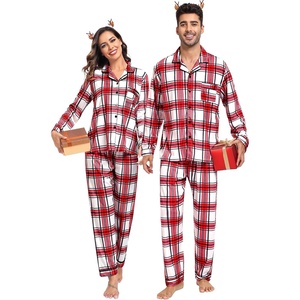 SWOMOG Family Christmas Pajamas Set Long Sleeve Sleepwear Sets Button Down Loungewear Set Party Holiday Pjs Sets(Red White Grid)