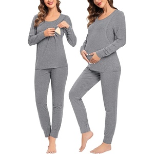 SWOMOG Women Maternity & Nursing Thermal Underwear Set Postpartum Pajamas Breastfeeding Long Sleeve Base Layer Pregnant Pjs(Grey)