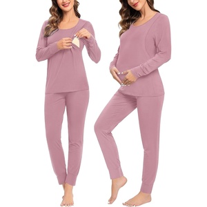 SWOMOG Women Maternity & Nursing Thermal Underwear Set Postpartum Pajamas Breastfeeding Long Sleeve Base Layer Pregnant Pjs(Taro Puple)