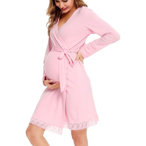 SWOMOG Women’s Maternity Nursing Robe Pregnancy Breastfeeding Bathrobes 3 in 1 Labor Delivery Nightgown(Pink)