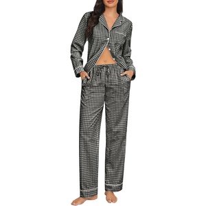 SWOMOG Women’s Cotton Pajama Sets Long Sleeve Button Down Striped Sleep Set(Black Gingham)