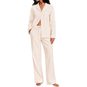 SWOMOG Women’s Cotton Pajama Sets Long Sleeve Button Down Striped Sleep Set(Brown Gingham)