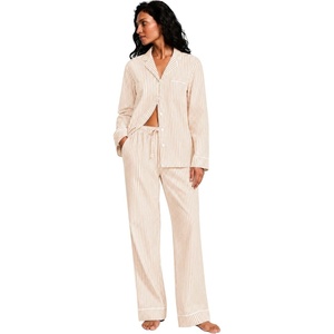 SWOMOG Women’s Cotton Pajama Sets Long Sleeve Button Down Striped Sleep Set(Brown Plaid)