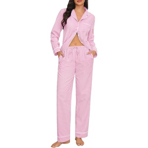 SWOMOG Women’s Cotton Pajama Sets Long Sleeve Button Down Striped Sleep Set(Pink Gingham)