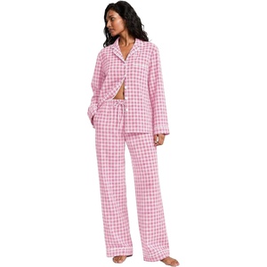SWOMOG Women’s Cotton Pajama Sets Long Sleeve Button Down Striped Sleep Set(Pink Plaid)