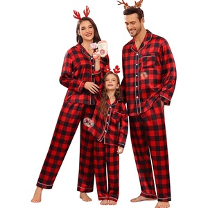 SWOMOGSilky Satin Family Matching Pajama Set, Button Down 2 Pcs Pj Set(Black and Red Plaid)