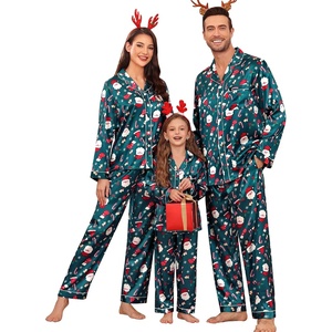 SWOMOGSilky Satin Family Matching Pajama Set, Button Down 2 Pcs Pj Set(Christmas Cute Print)