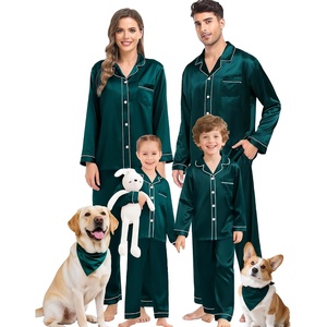 SWOMOGSilky Satin Family Matching Pajama Set, Button Down 2 Pcs Pj Set(Deep Green)