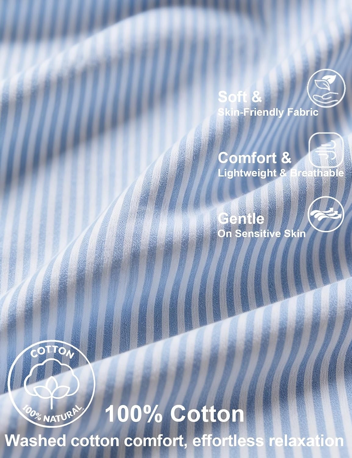 image:imageSWOMOG 100 Cotton Pajama Set for Women Long Sleeve Sleepwear Button Down Nightwear Soft Pj Lounge SetsBlue Stripe