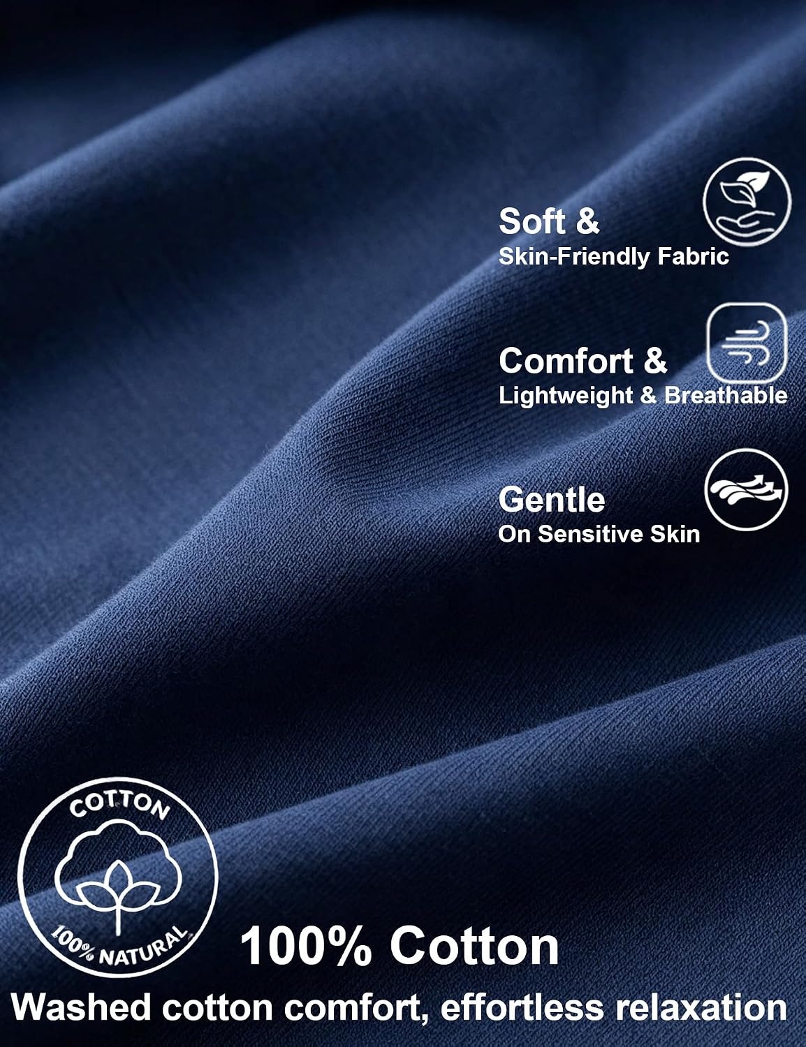 image:imageSWOMOG 100 Cotton Pajama Set for Women Long Sleeve Sleepwear Button Down Nightwear Soft Pj Lounge SetsNavy Blue Plain