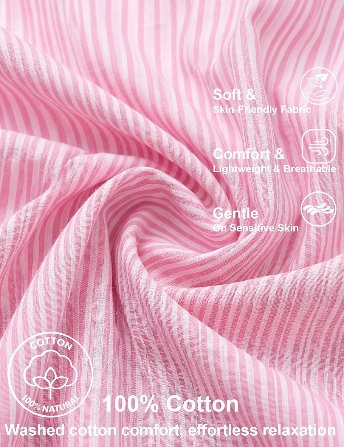 image:imageSWOMOG 100 Cotton Pajama Set for Women Long Sleeve Sleepwear Button Down Nightwear Soft Pj Lounge SetsPink Stripe