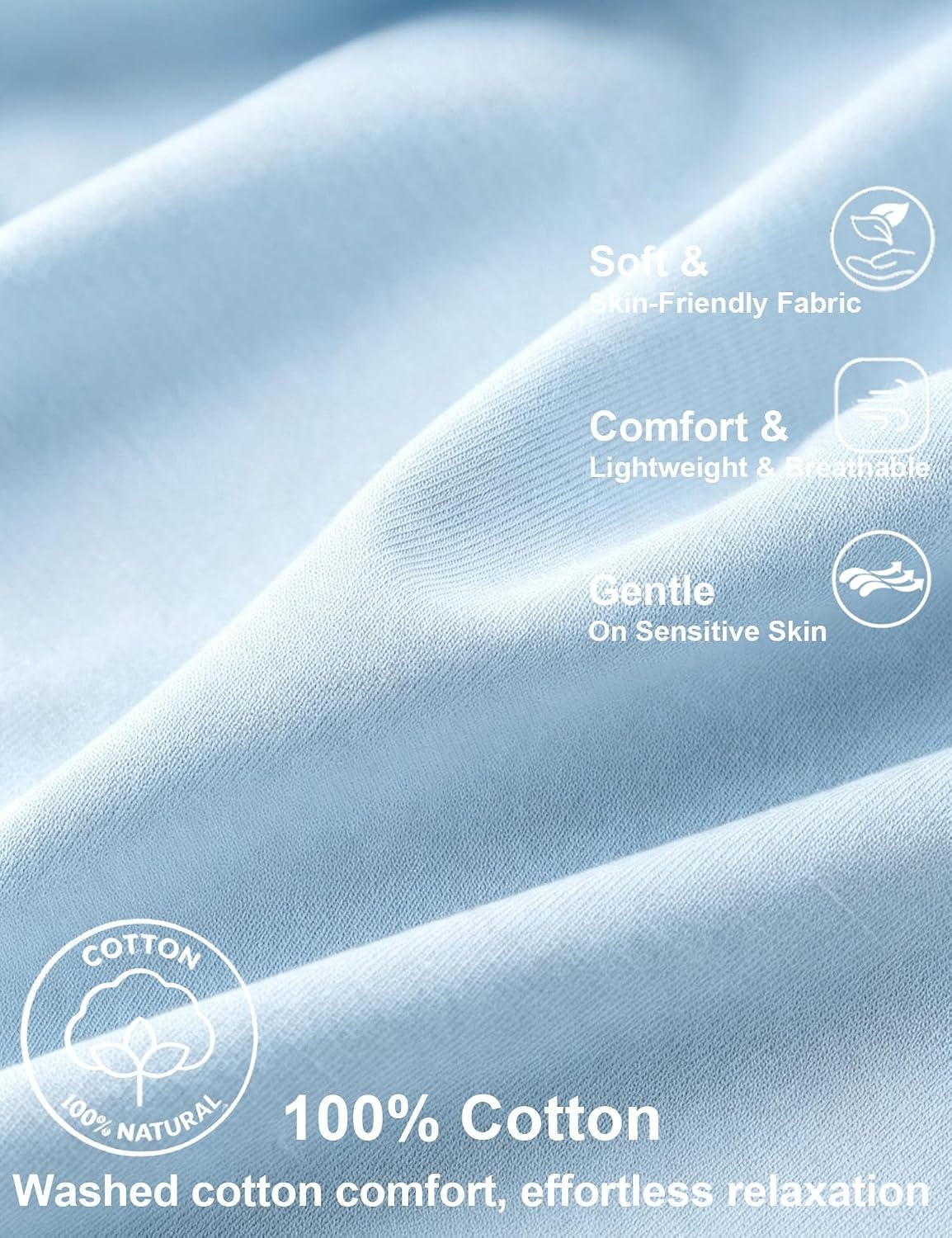 image:imageSWOMOG 100 Cotton Pajama Set for Women Long Sleeve Sleepwear Button Down Nightwear Soft Pj Lounge SetsSoft Sky Blue
