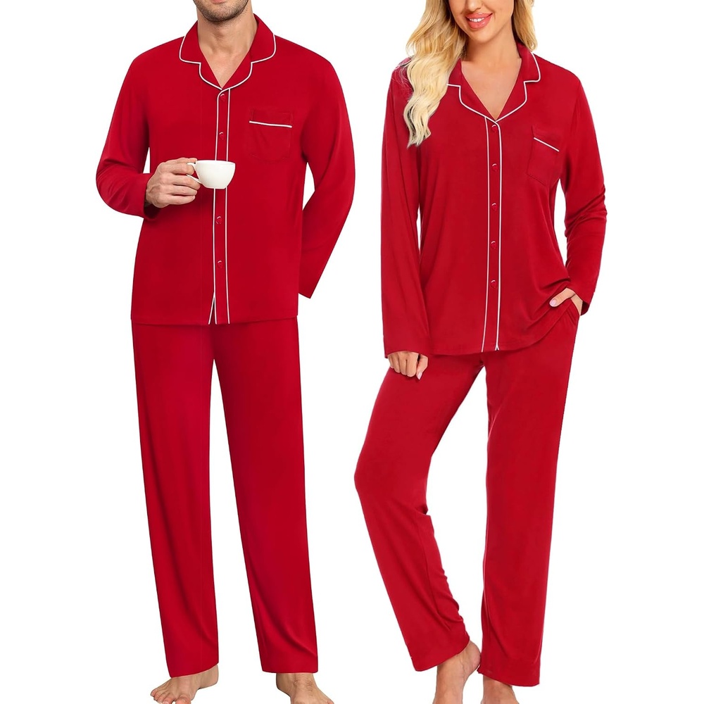 image:imageSWOMOG Matching Christmas Pajama Button Down Holiday SleepwearGreen Stripes