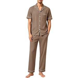 SWOMOG 100% Cotton Mens Pajama Set Short Sleeve Button Down Sleepwear Loungewear Pjs Set with Pockets(Brown)