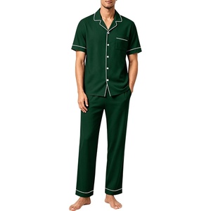 SWOMOG 100% Cotton Mens Pajama Set Short Sleeve Button Down Sleepwear Loungewear Pjs Set with Pockets(Green)