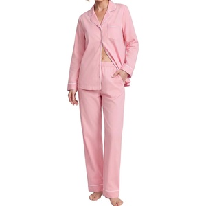 SWOMOG 100% Cotton Pajama Set for Women Long Sleeve Sleepwear Button Down Nightwear Soft Pj Lounge Sets(Pink)