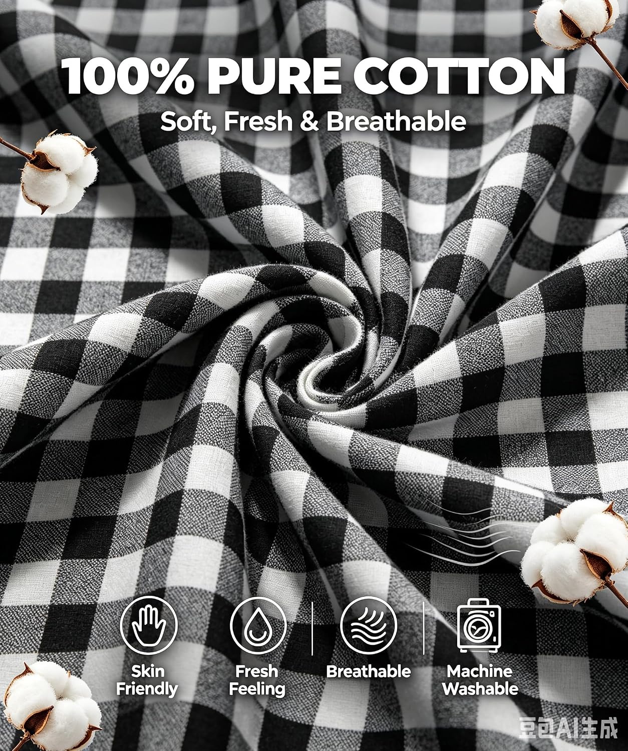 image:imageSWOMOG Women 100 Cotton Pajama Set Long Sleeve Shirts with Pockets Button Down Cute LoungewearBlack