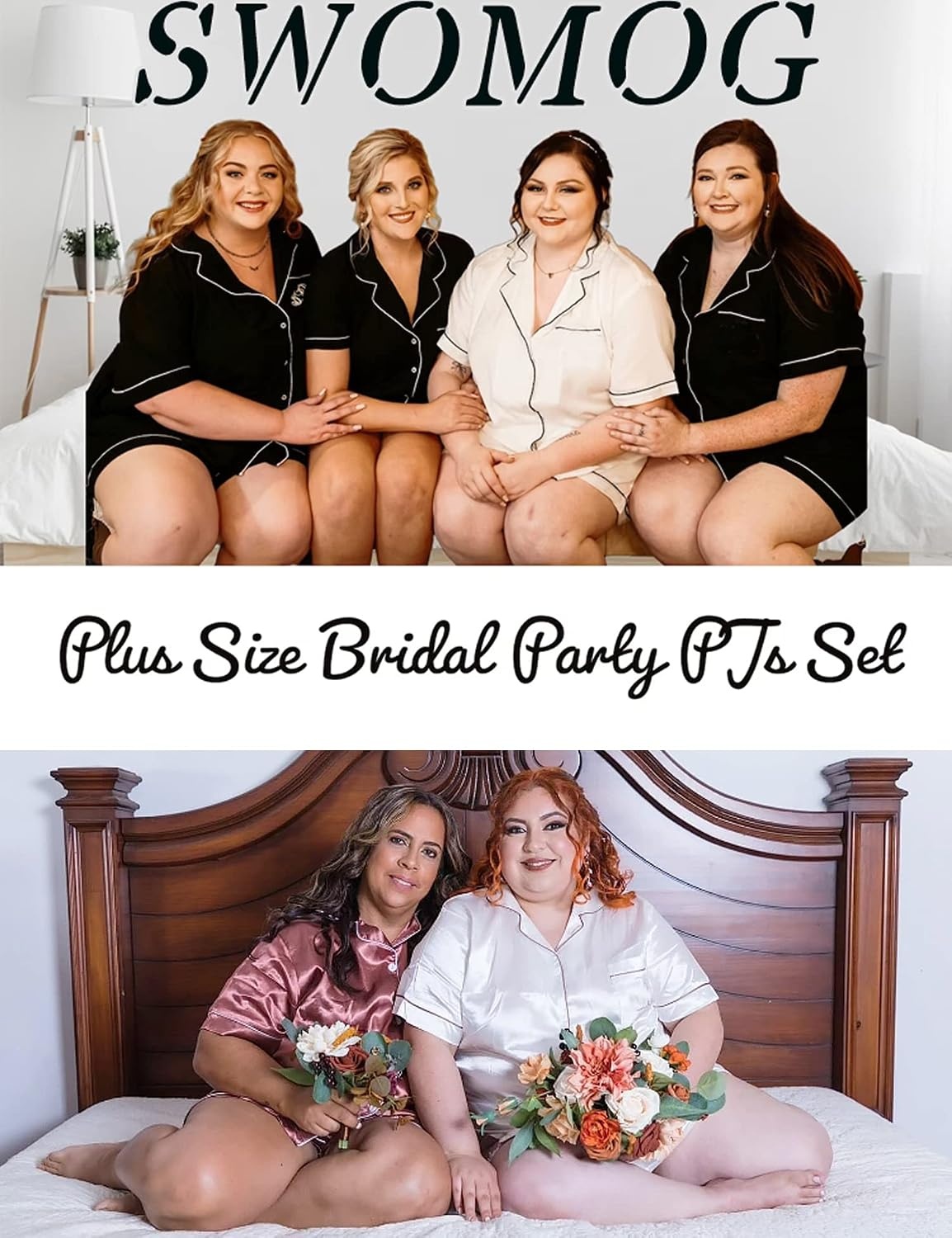 image:imageSWOMOG Womens Plus Size Satin Pajama Set Short Sleeve 2 piece Pj Sets Sleepwear Silk Button Down Loungewear Pjs Shorts SetRed