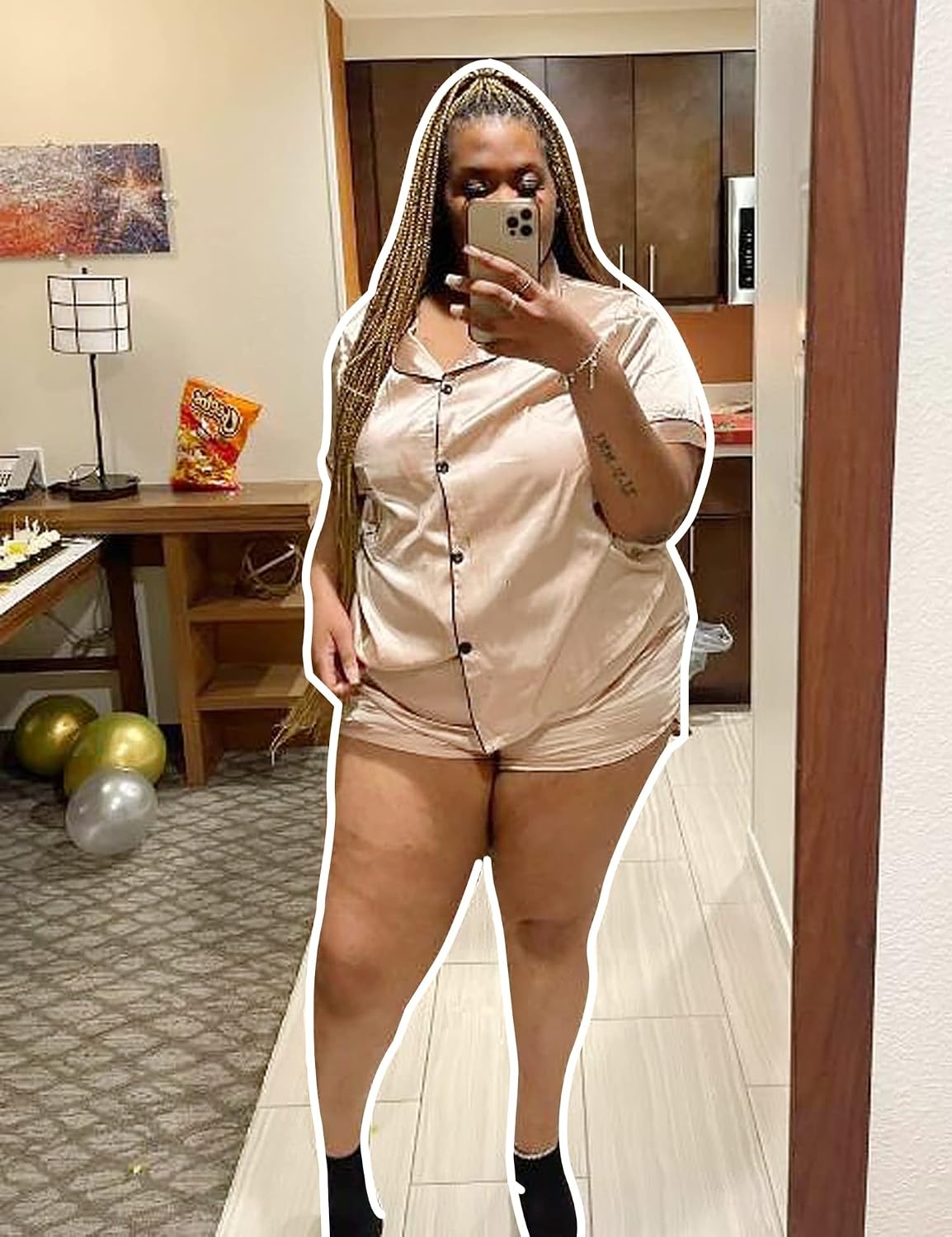 image:imageSWOMOG Womens Plus Size Satin Pajama Set Short Sleeve 2 piece Pj Sets Sleepwear Silk Button Down Loungewear Pjs Shorts SetRed