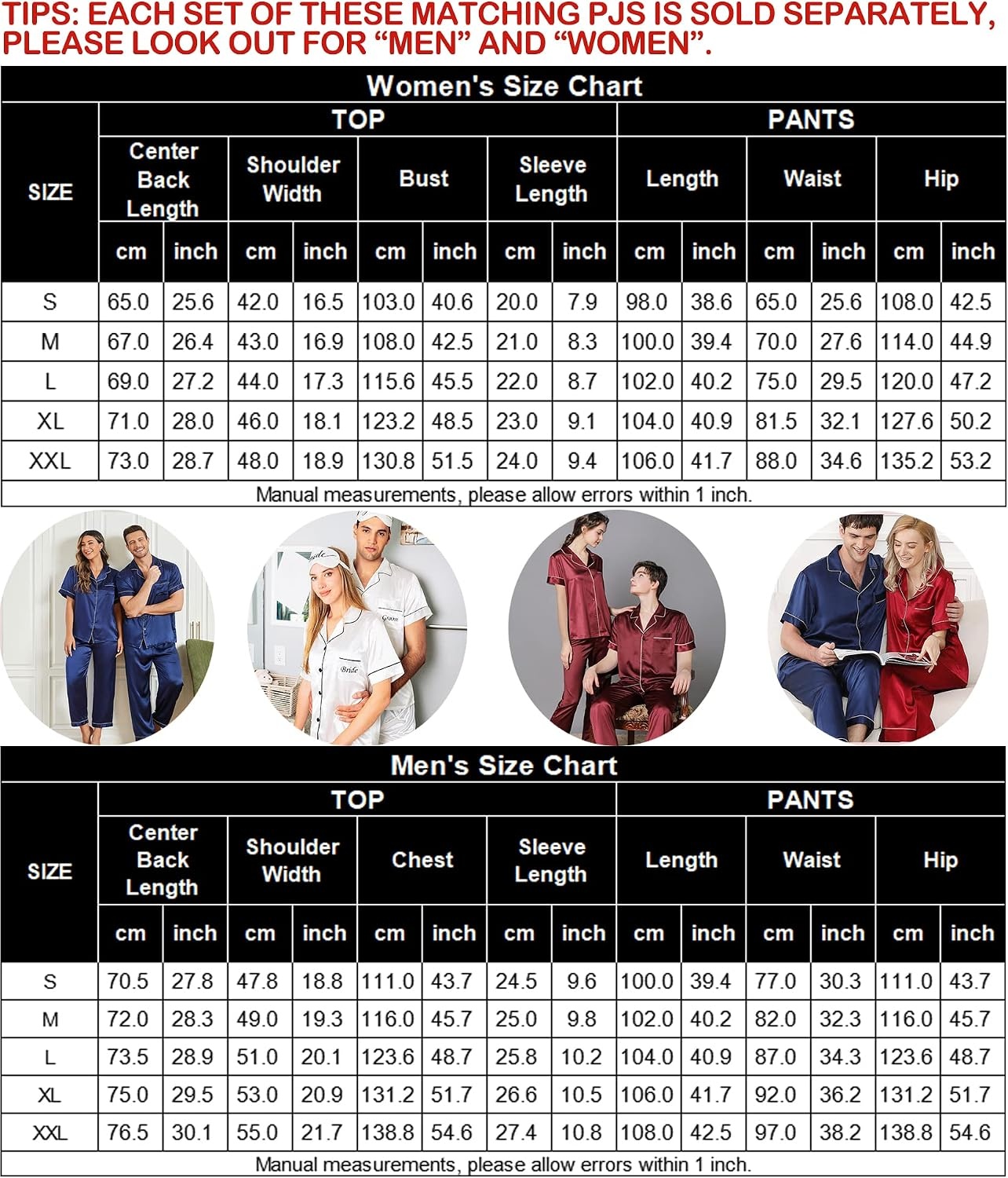 image:imageSWOMOG Couples Pajamas Sets Women amp Men Satin Short Sleeve Sleepwear Button Down Loungewear Pjs Set with Long Pants Women Champagne Large