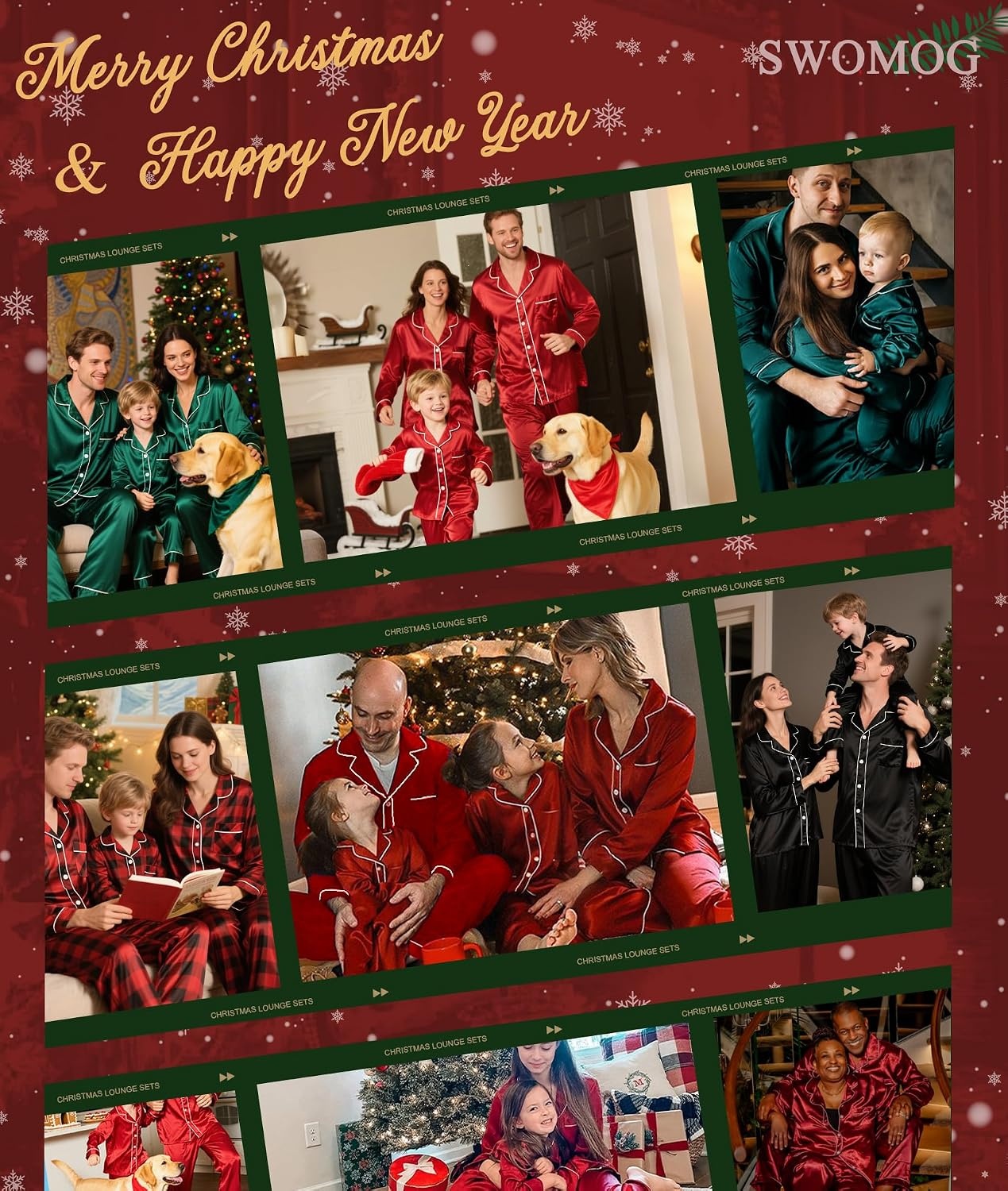 image:imageSWOMOG Family Matching Pajama Set Silky Satin Pajamas Long Sleeve Sleepwear Button Down Loungewear 2 Pcs Pj SetDeep Green 110Age for 45Y