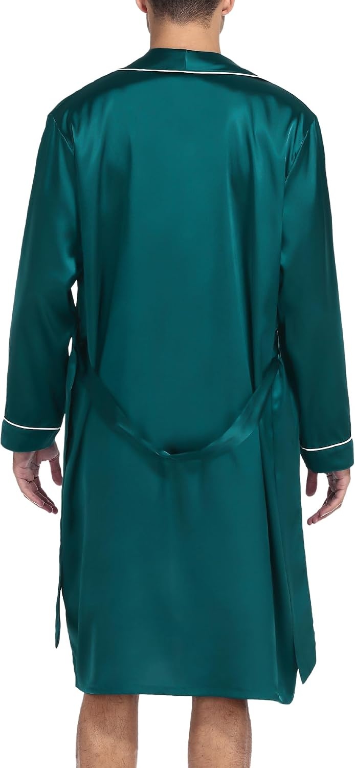 image:imageSWOMOG Mens Satin Robe Silky Kimono Bathrobe with Shorts Set Lightweight Soft Loungewear Nightwear0green