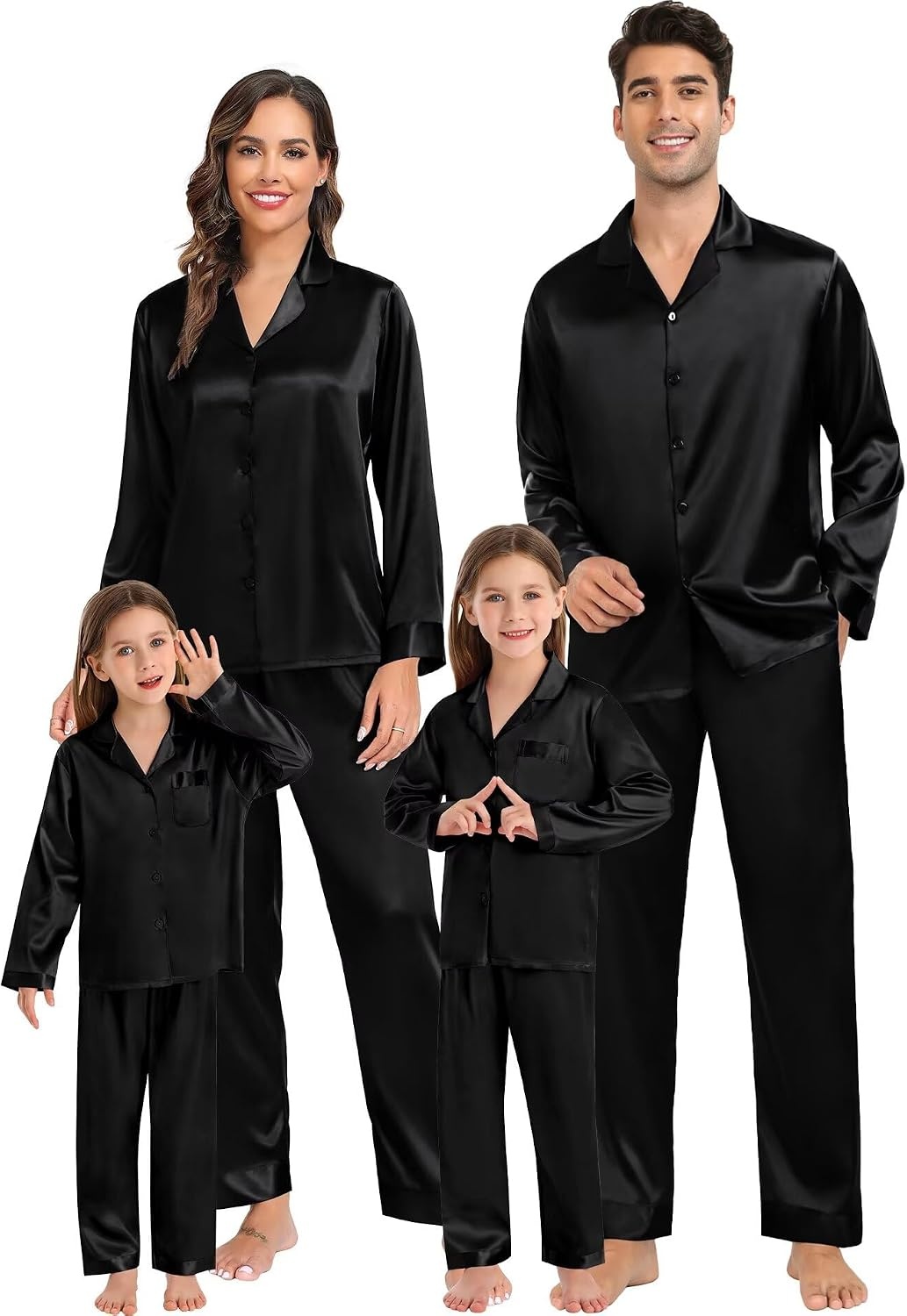 image:imageSWOMOG Pajamas Sets Silk Long Sleeve Sleepwear Soft Button Down Loungewear Pjs Set Black