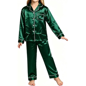 SWOMOG Couple Satin Matching Pajamas Sets 2 Pieces Long Sleeve Silk Loungewear(Green)