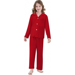 SWOMOG Matching Family Christmas Kids Pajamas Set Long Sleeve Festival Party Pj Set Button-Down Sleepwear Soft Nightwear Red