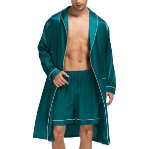 SWOMOG Men’s Satin Robe Silky Kimono Bathrobe with Shorts Set Lightweight Soft Loungewear Nightwear(0-green)