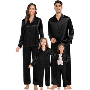 SWOMOG Pajamas Sets Silk Long Sleeve Sleepwear Soft Button Down Loungewear Pjs Set Black