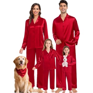 SWOMOG Pajamas Sets Silk Long Sleeve Sleepwear Soft Button Down Loungewear Pjs Set Red